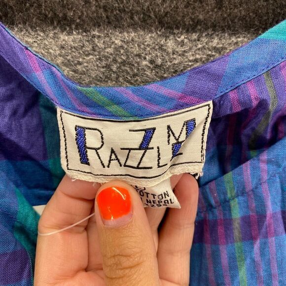 New Pazzle Blouse Women L Large Blue Plaid Sleeveless Wide Strap Round Neck - Picture 5 of 10